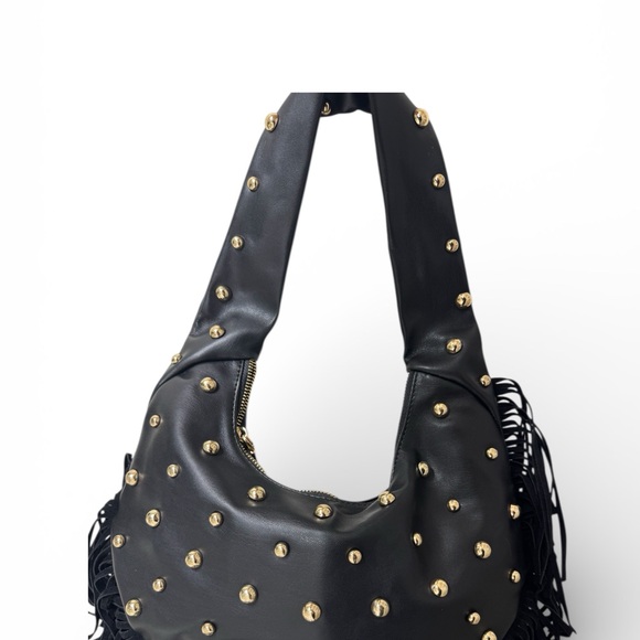 Stylish Black Hobo Bag with Gold Accents - Picture 3 of 5